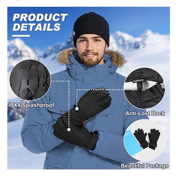 Sukeen Winter Warm Gloves Men Women Windproof Anti-Slip Touchscreen. BLACK,NEW - Picture 8 of 12